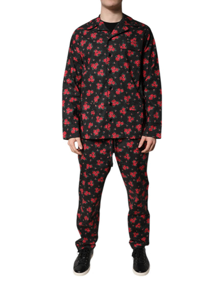 Dolce & Gabbana Black Floral Print Cotton Men Pajama Set Sleepwear Dolce & Gabbana