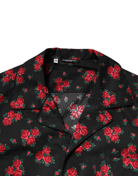 Dolce & Gabbana Black Floral Print Cotton Men Pajama Set Sleepwear Dolce & Gabbana