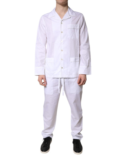 Dolce & Gabbana White Cotton Shirt Pants Pajama Set Sleepwear Dolce & Gabbana
