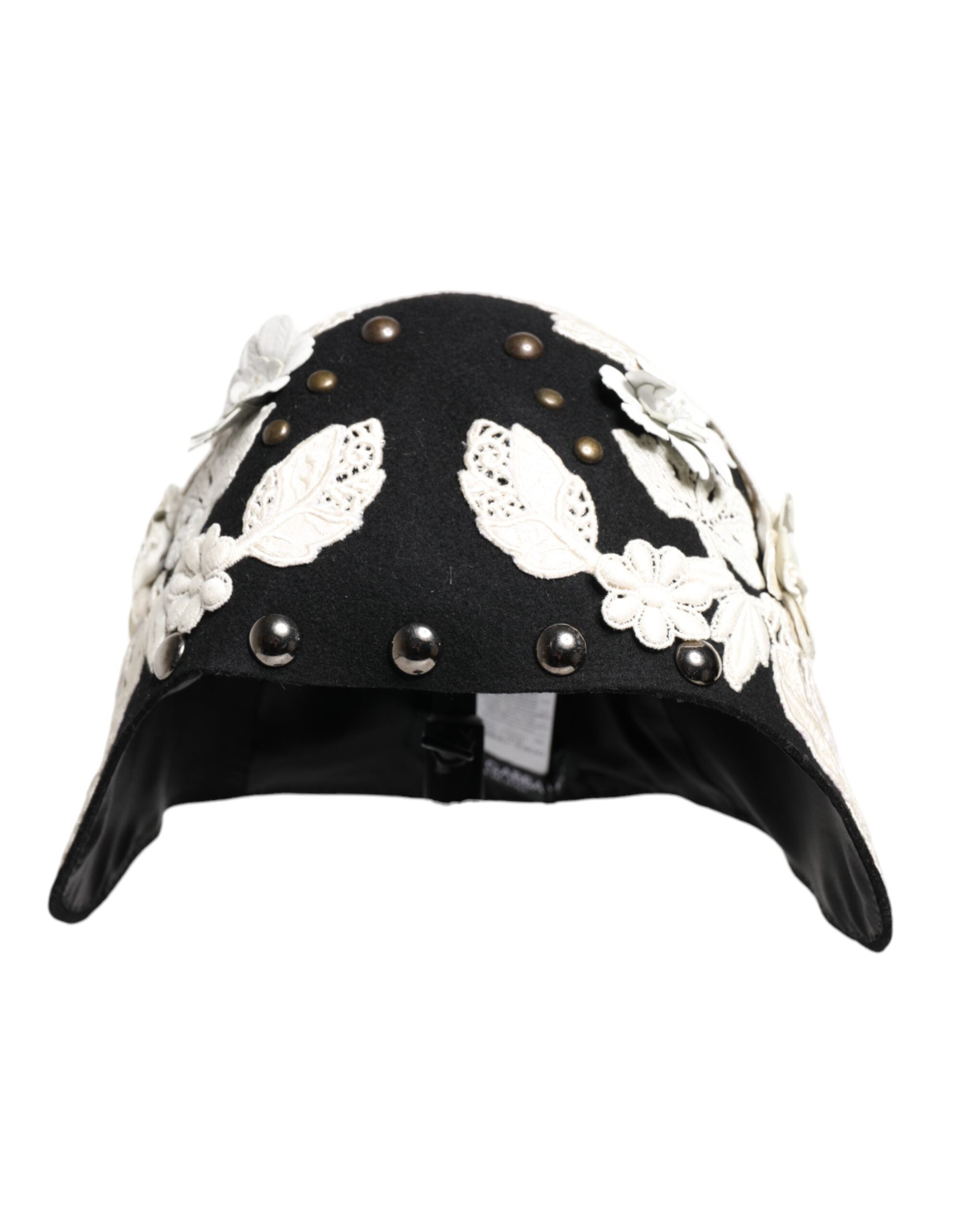 Dolce & Gabbana Black Wool White Floral Gold Leaf Cloche Hat Dolce & Gabbana