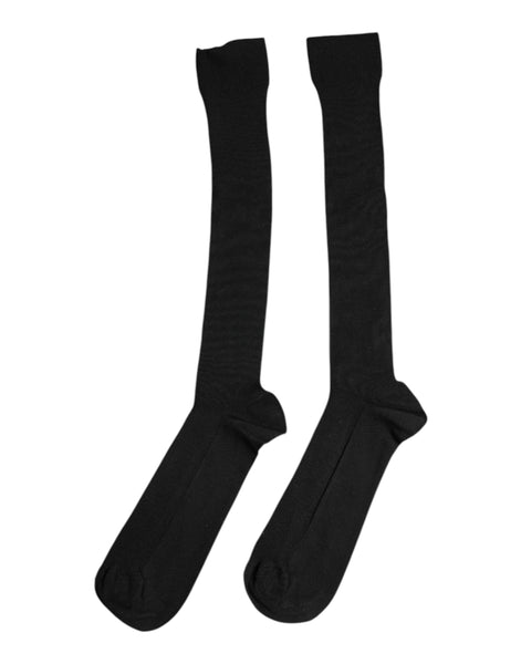 Dolce & Gabbana Black Viscose Logo Over The Calf Socks Dolce & Gabbana