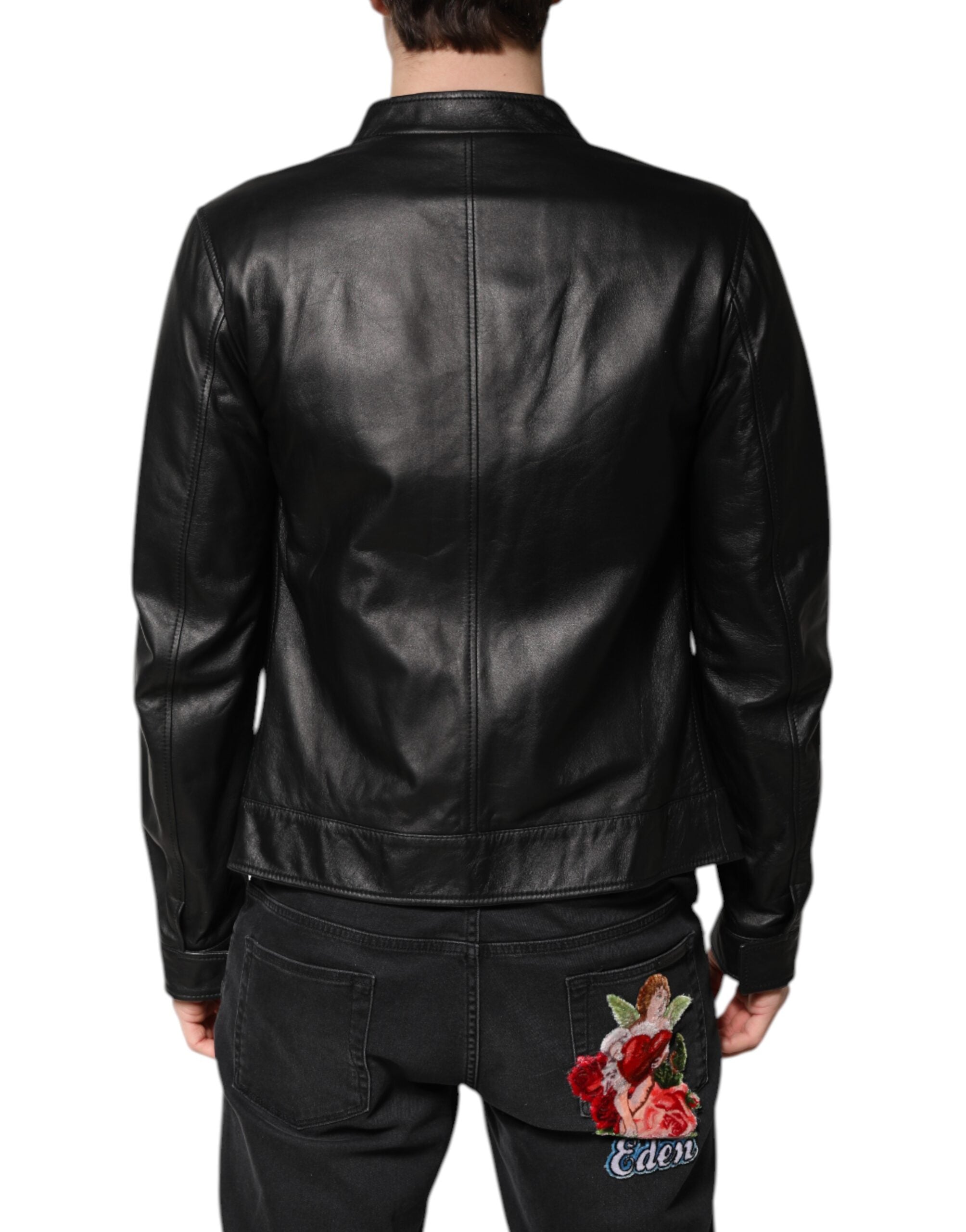 Dolce & Gabbana Black Sheep Leather Biker Full Zip Jacket Dolce & Gabbana