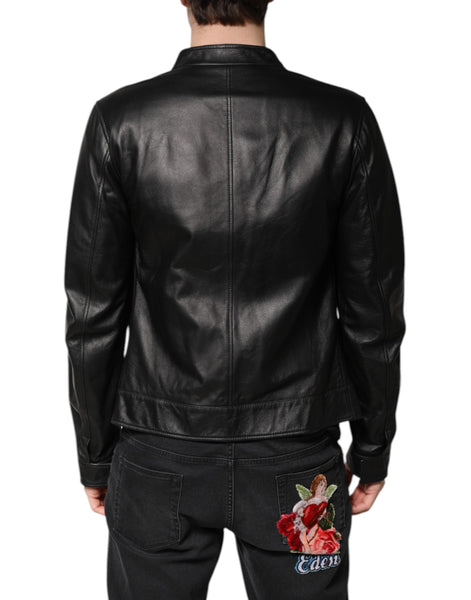 Dolce & Gabbana Black Sheep Leather Biker Full Zip Jacket Dolce & Gabbana
