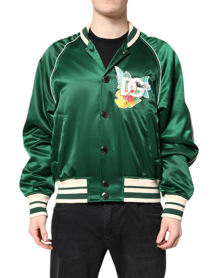 Dolce & Gabbana Green Floral DG Logo Full Zip Bomber Jacket Dolce & Gabbana