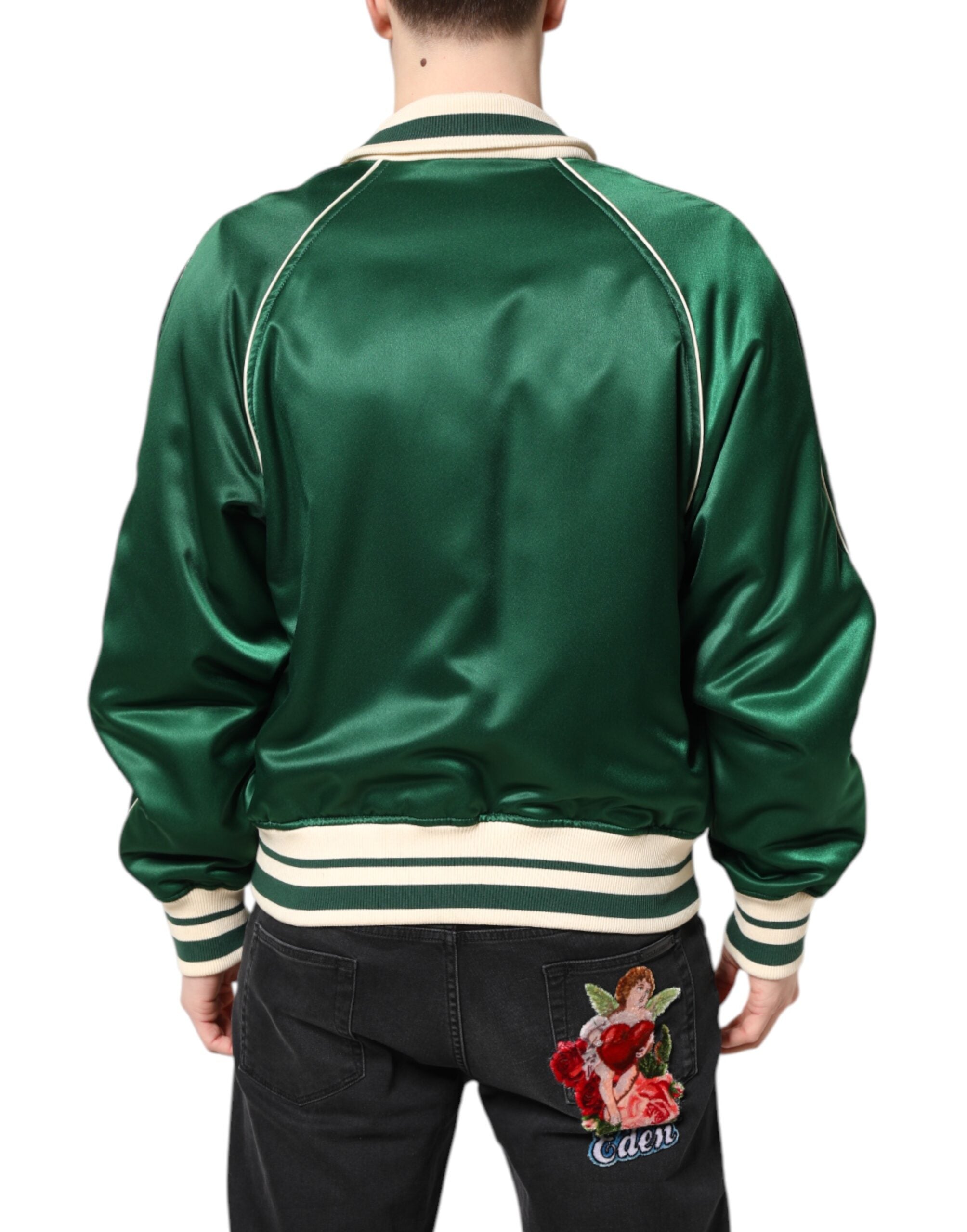 Dolce & Gabbana Green Floral DG Logo Full Zip Bomber Jacket Dolce & Gabbana