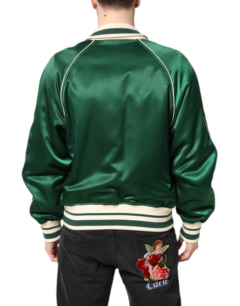 Dolce & Gabbana Green Floral DG Logo Full Zip Bomber Jacket Dolce & Gabbana