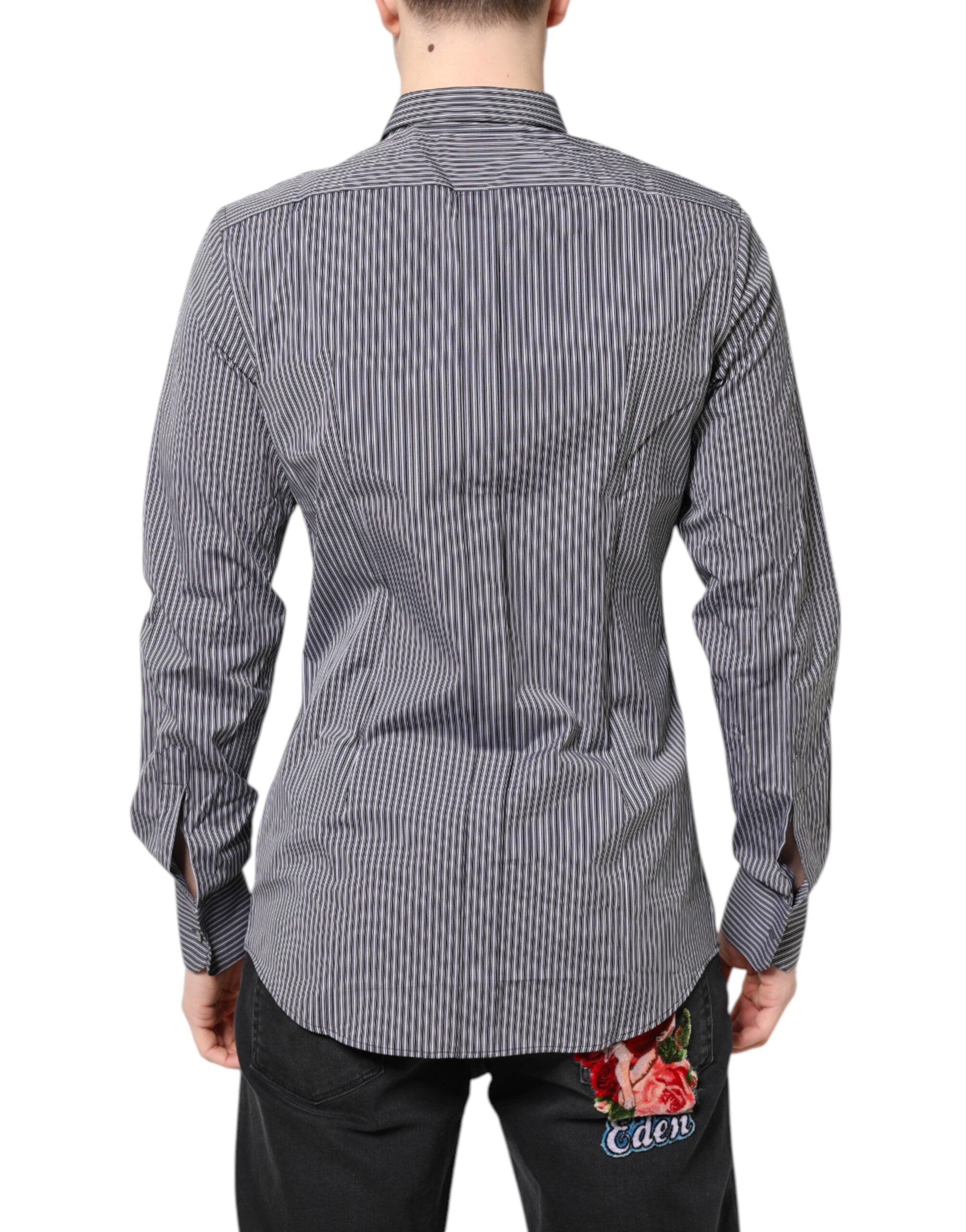 Dolce & Gabbana Black White Striped GOLD Formal Dress Shirt Dolce & Gabbana