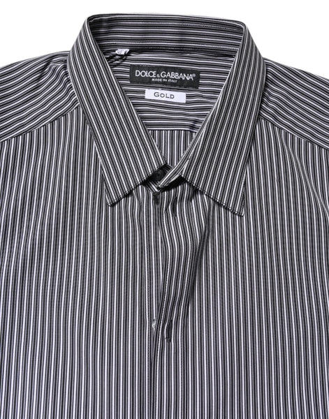 Dolce & Gabbana Black White Striped GOLD Formal Dress Shirt Dolce & Gabbana