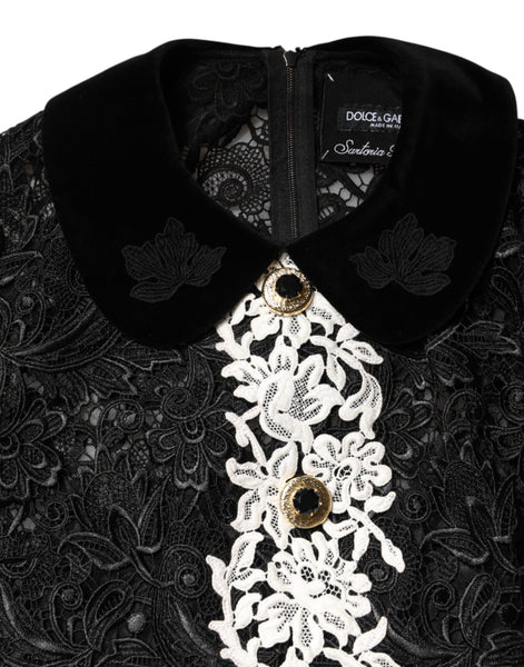 Dolce & Gabbana Black Floral Lace Embellished Mini Dress Dolce & Gabbana