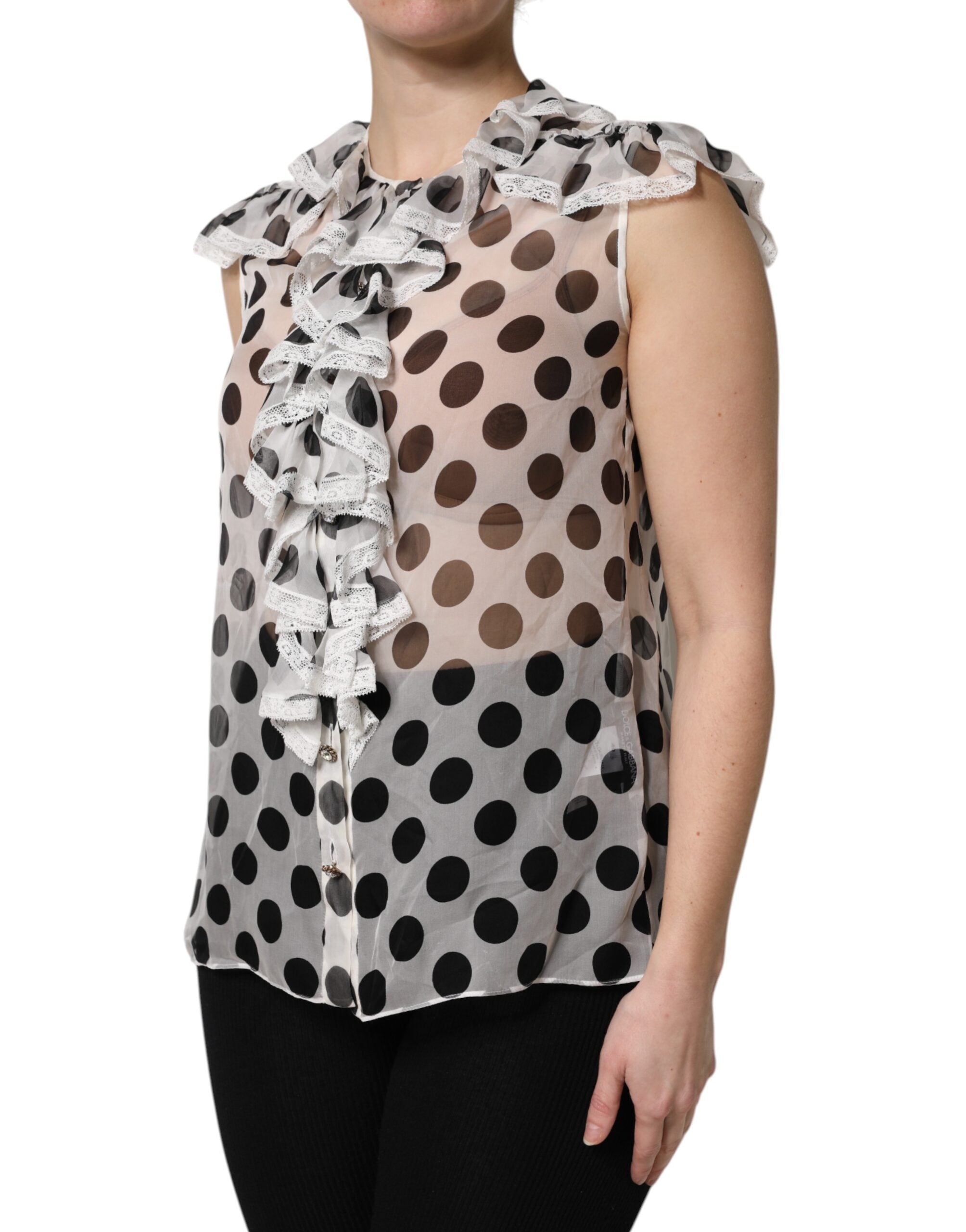 Dolce & Gabbana White Black Polka Dot Cotton Sleeveless Top Dolce & Gabbana
