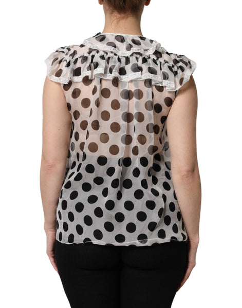 Dolce & Gabbana White Black Polka Dot Cotton Sleeveless Top Dolce & Gabbana