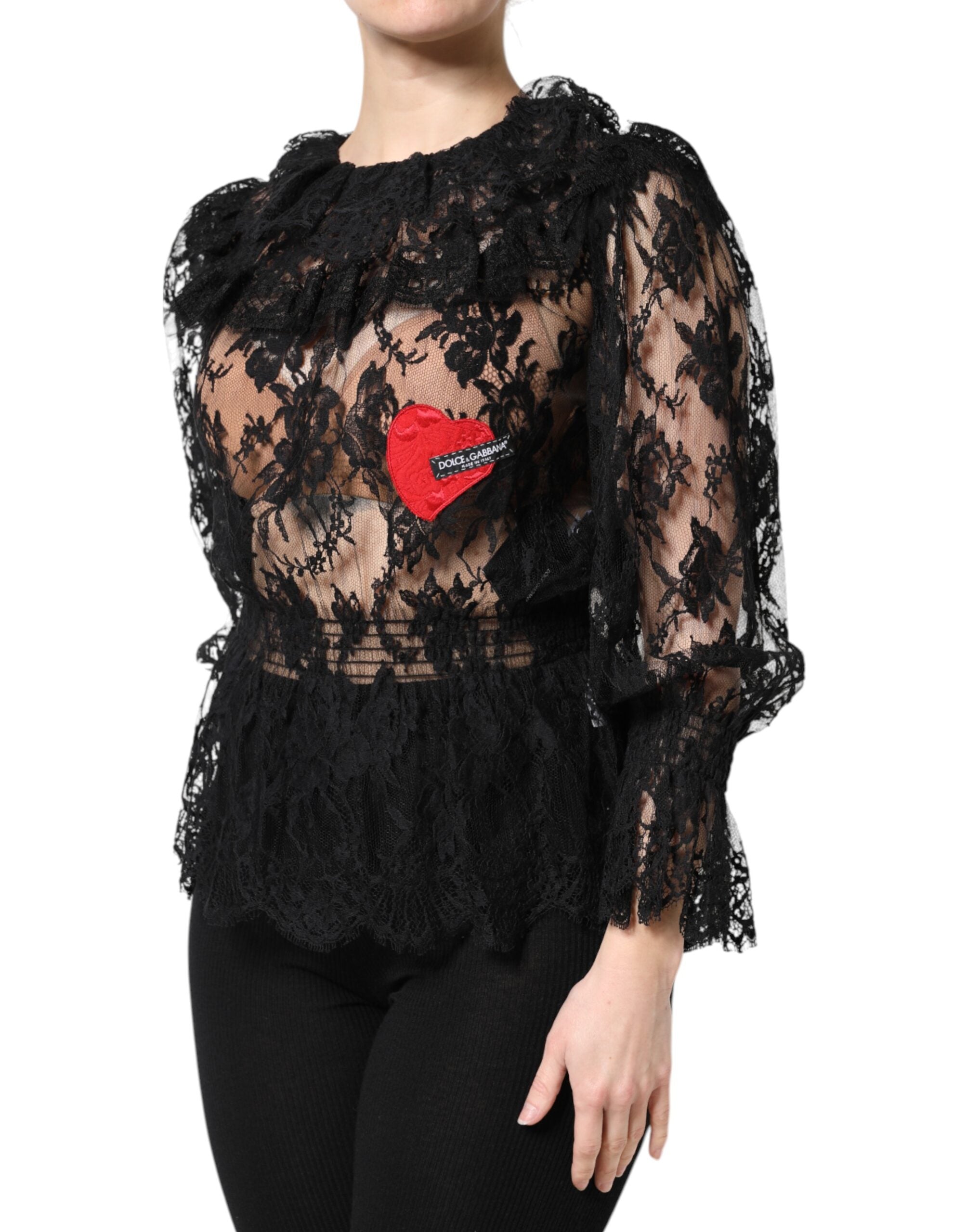 Dolce & Gabbana Black Cotton Floral Lace Women Blouse Top Dolce & Gabbana