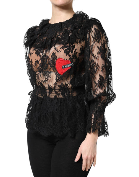 Dolce & Gabbana Black Cotton Floral Lace Women Blouse Top Dolce & Gabbana
