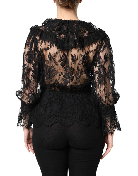 Dolce & Gabbana Black Cotton Floral Lace Women Blouse Top Dolce & Gabbana