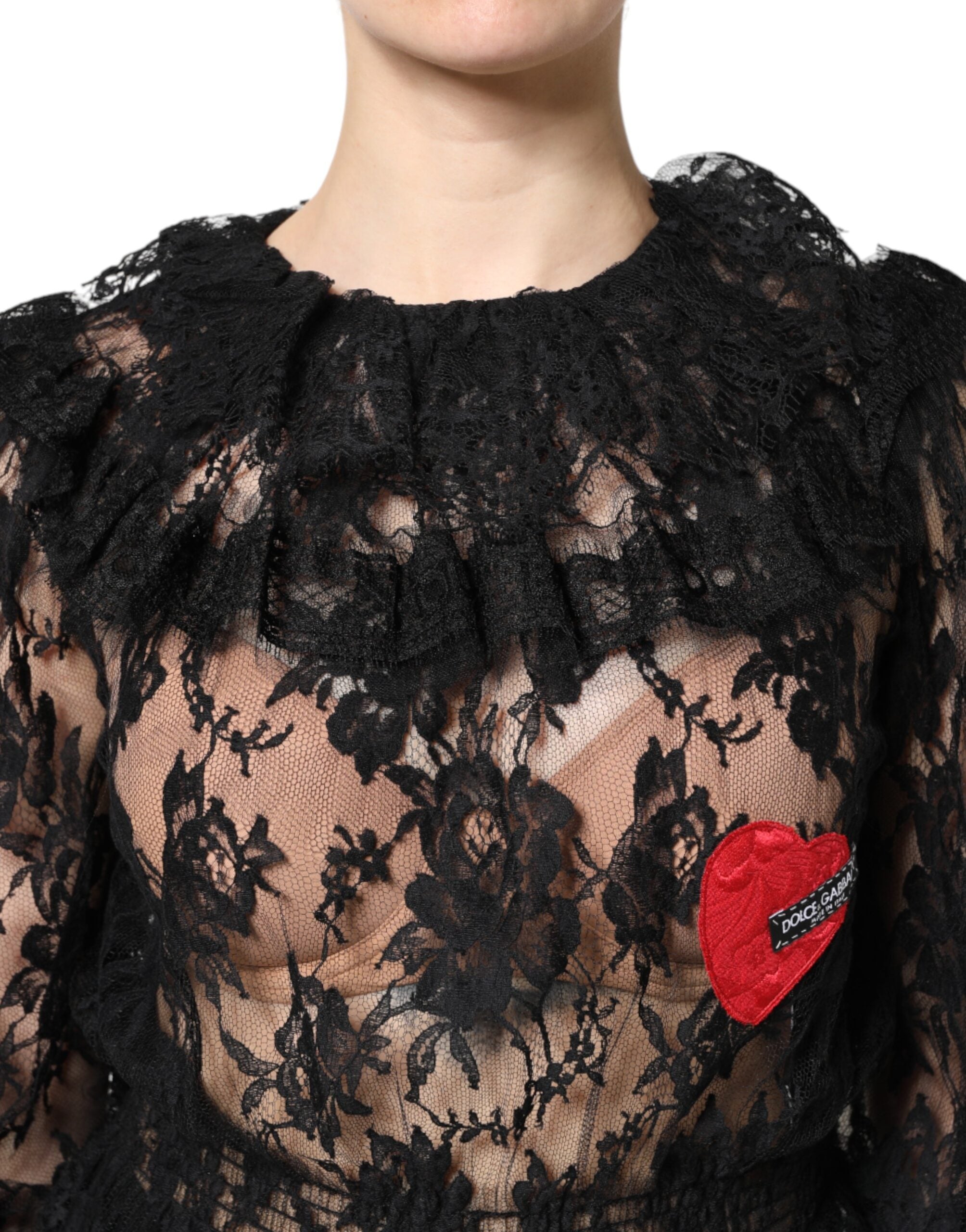 Dolce & Gabbana Black Cotton Floral Lace Women Blouse Top Dolce & Gabbana