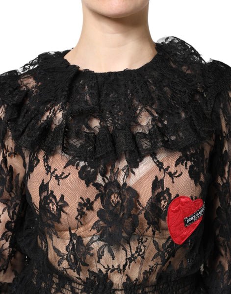 Dolce & Gabbana Black Cotton Floral Lace Women Blouse Top Dolce & Gabbana