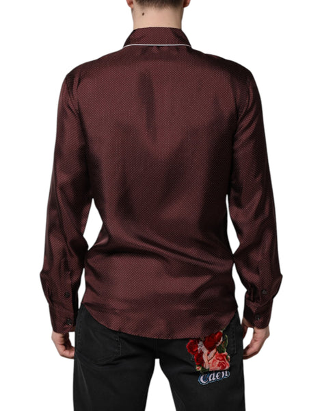 Dolce & Gabbana Burgundy Silk Dotted Long Sleeves Shirt Dolce & Gabbana