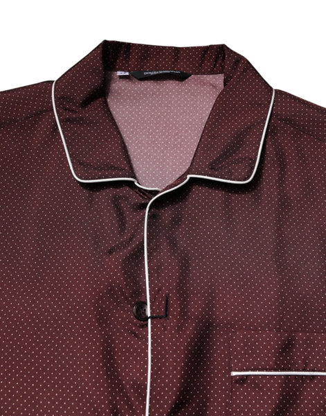 Dolce & Gabbana Burgundy Silk Dotted Long Sleeves Shirt Dolce & Gabbana
