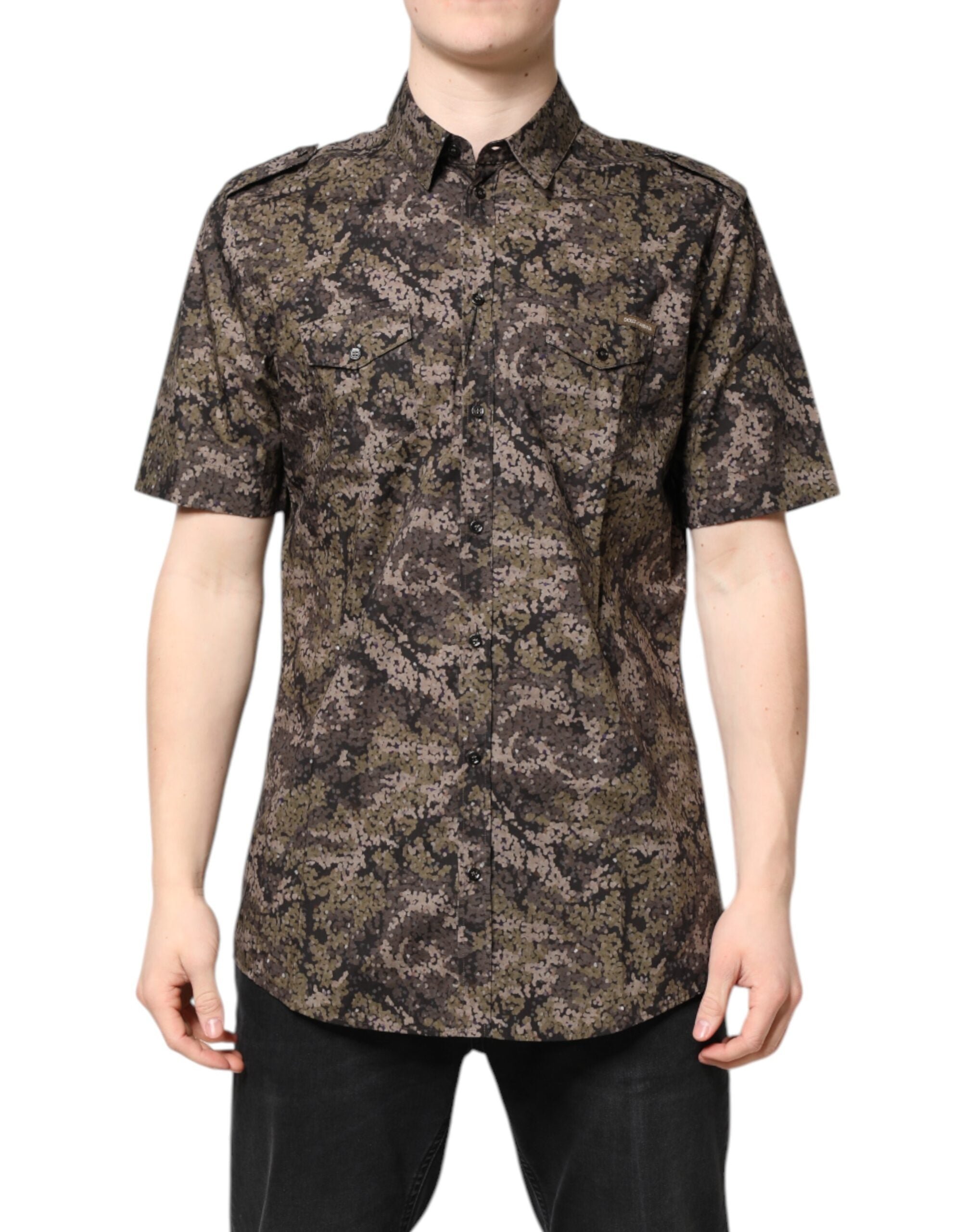 Dolce & Gabbana Multicolor Camouflage Button Down GOLD Shirt Dolce & Gabbana