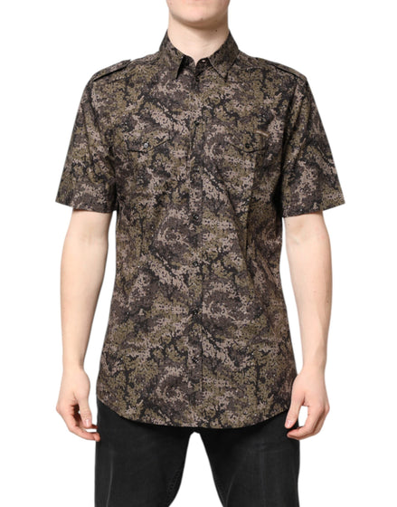 Dolce & Gabbana Multicolor Camouflage Button Down GOLD Shirt Dolce & Gabbana