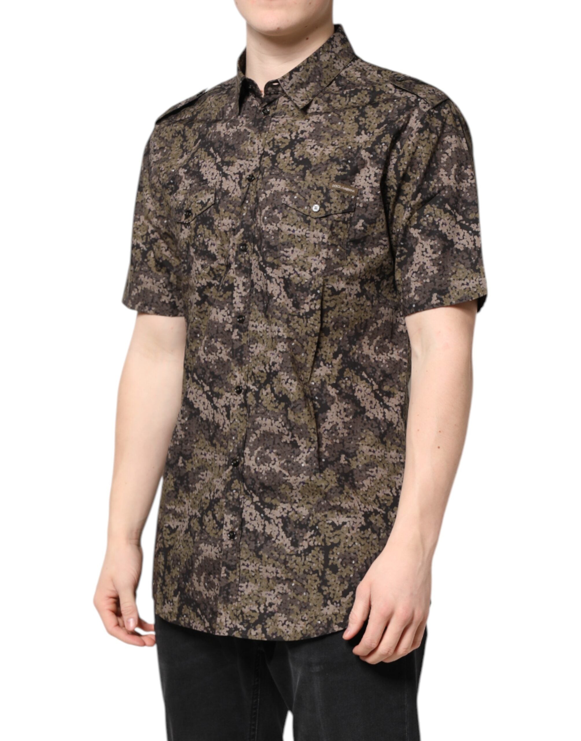 Dolce & Gabbana Multicolor Camouflage Button Down GOLD Shirt Dolce & Gabbana