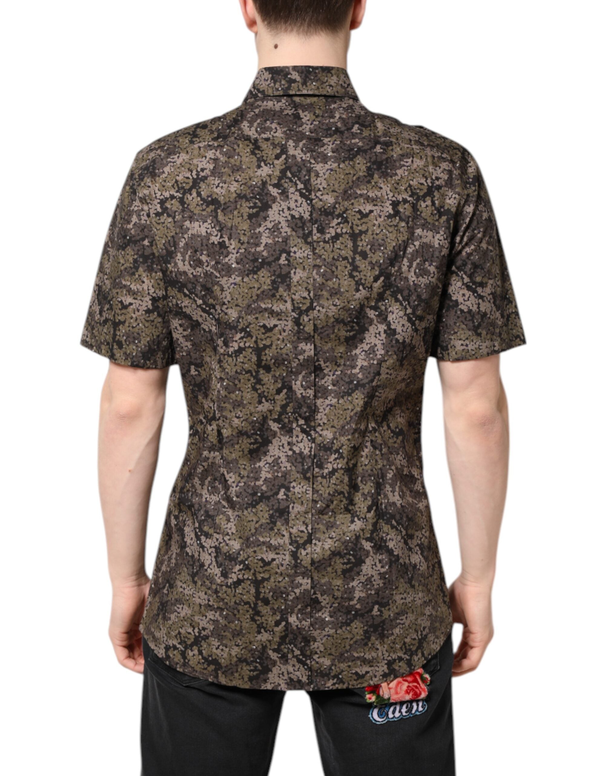 Dolce & Gabbana Multicolor Camouflage Button Down GOLD Shirt Dolce & Gabbana