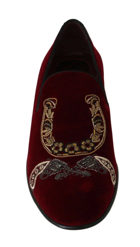 Dolce & Gabbana Bordeaux Velvet Loafers Gun Horseshoe Shoes Dolce & Gabbana