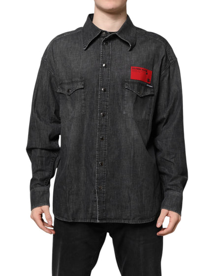 Dolce & Gabbana Gray Long Sleeves Button Down Denim Shirt Dolce & Gabbana