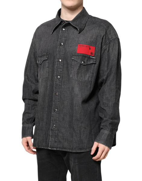 Dolce & Gabbana Gray Long Sleeves Button Down Denim Shirt Dolce & Gabbana