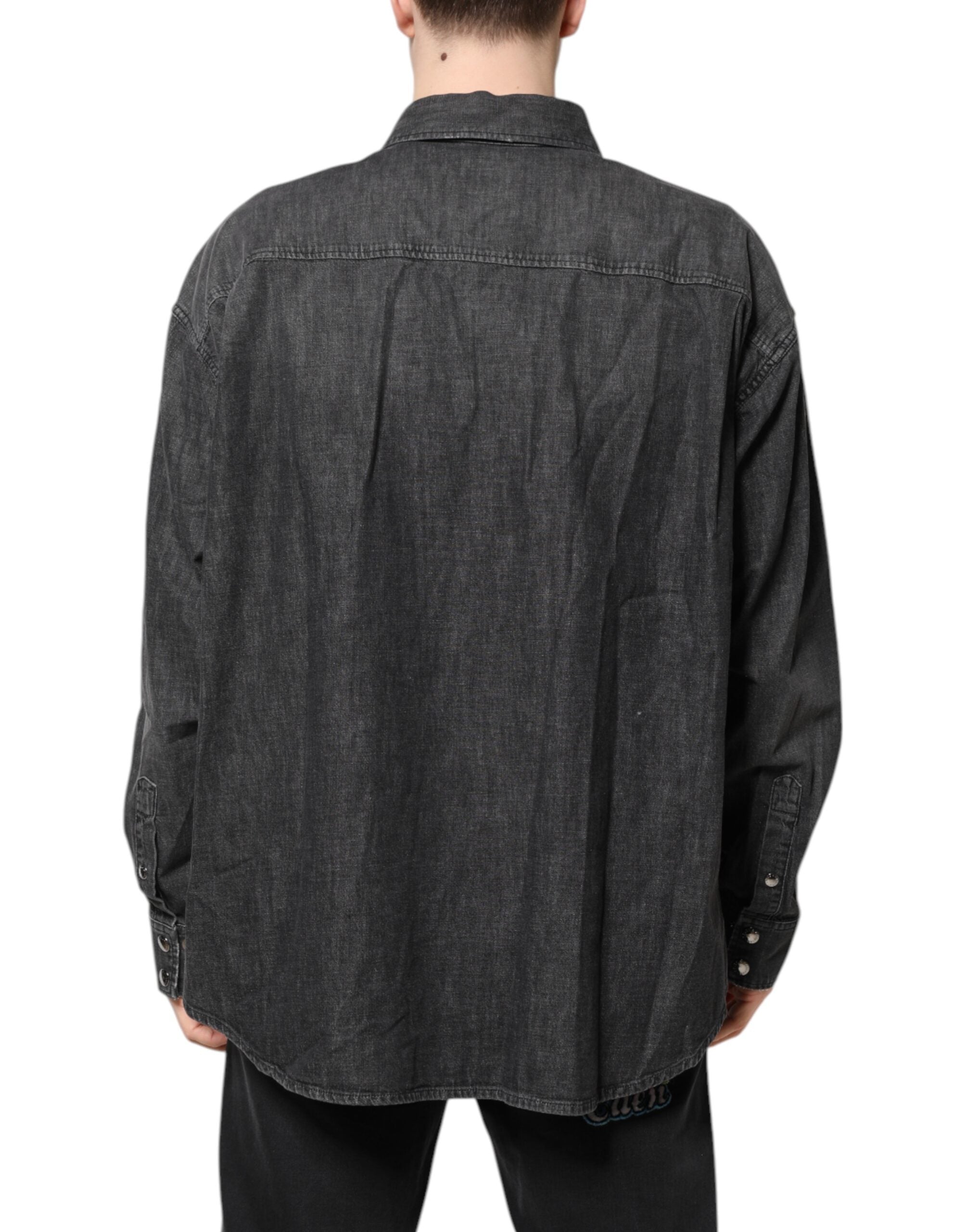 Dolce & Gabbana Gray Long Sleeves Button Down Denim Shirt Dolce & Gabbana