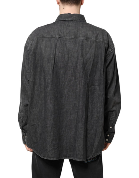 Dolce & Gabbana Gray Long Sleeves Button Down Denim Shirt Dolce & Gabbana