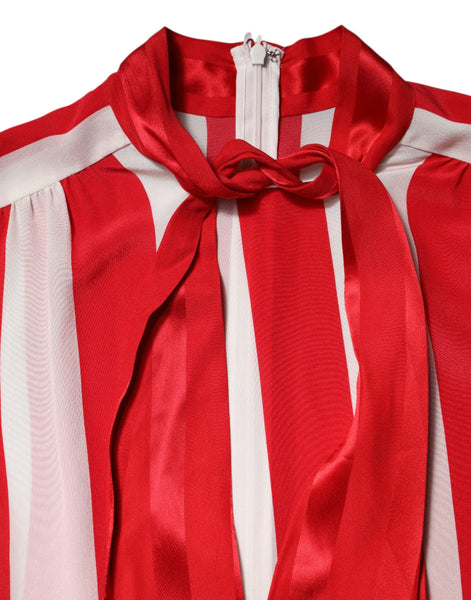 Dolce & Gabbana Red White Stripes Ascot Collar Blouse Top Dolce & Gabbana