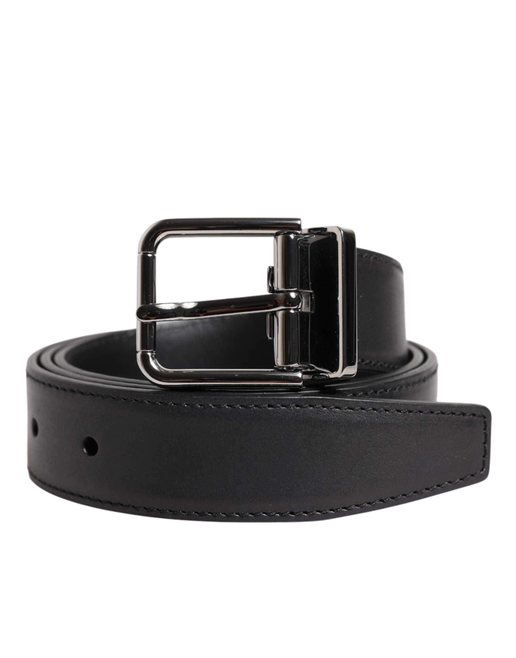 Dolce & Gabbana Black Classic Calf Leather Silver Buckle Belt Dolce & Gabbana