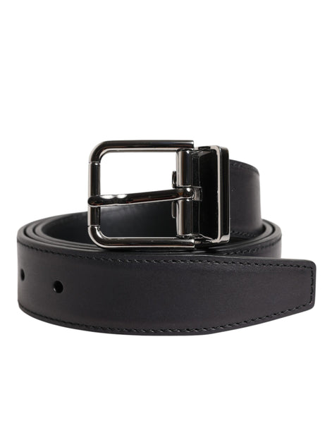 Dolce & Gabbana Black Classic Calf Leather Silver Buckle Belt Dolce & Gabbana