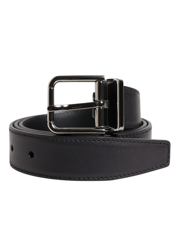 Dolce & Gabbana Black Classic Calf Leather Silver Buckle Belt Dolce & Gabbana