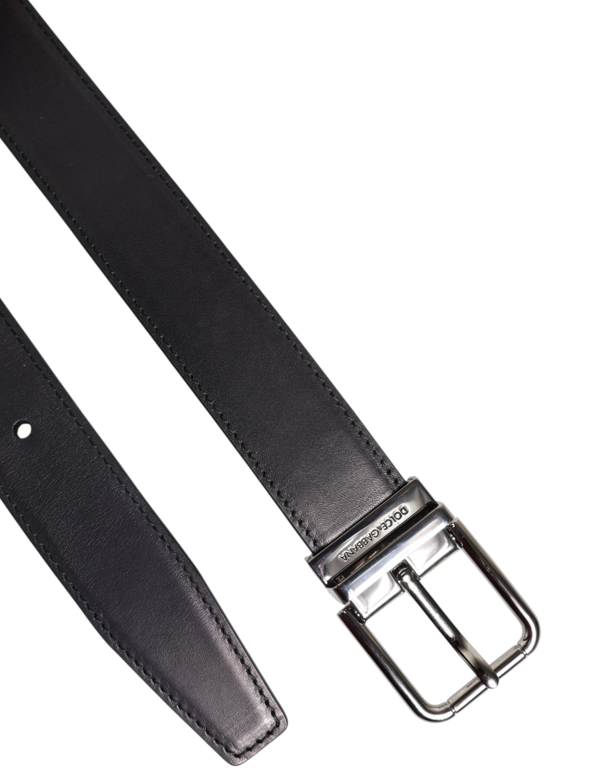 Dolce & Gabbana Black Classic Calf Leather Silver Buckle Belt Dolce & Gabbana