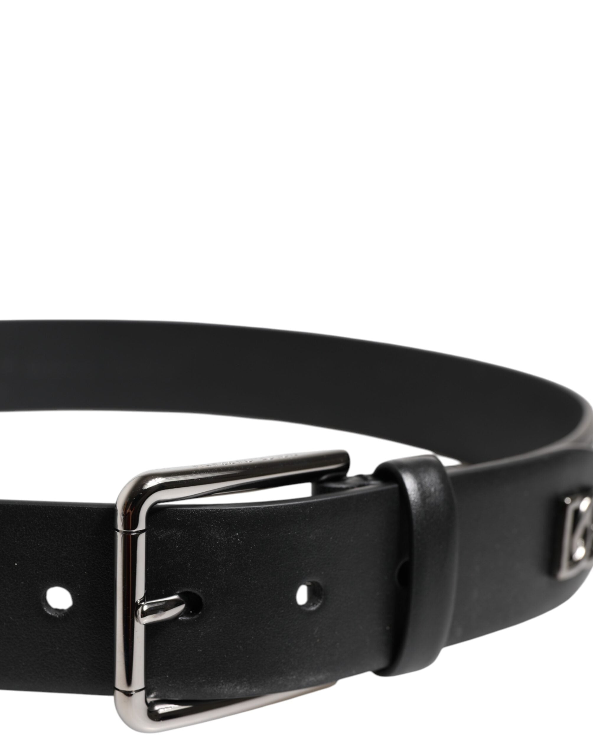 Dolce & Gabbana Black Calf Leather Studded Silver Buckle Belt Dolce & Gabbana