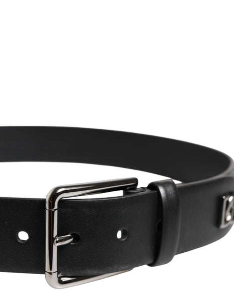 Dolce & Gabbana Black Calf Leather Studded Silver Buckle Belt Dolce & Gabbana