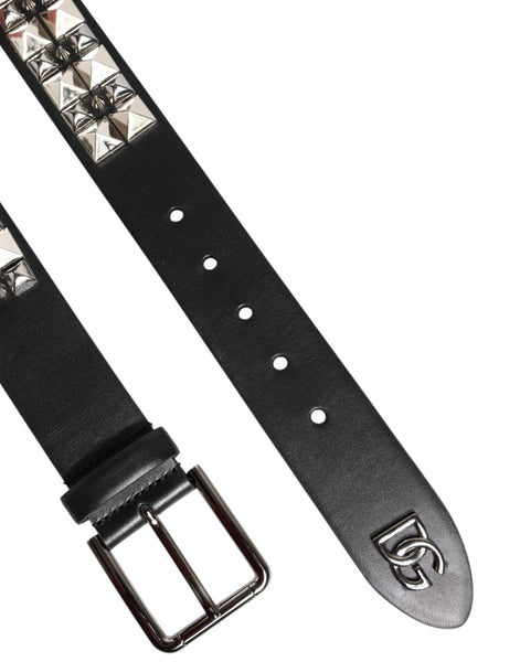 Dolce & Gabbana Black Calf Leather Studded Silver Buckle Belt Dolce & Gabbana