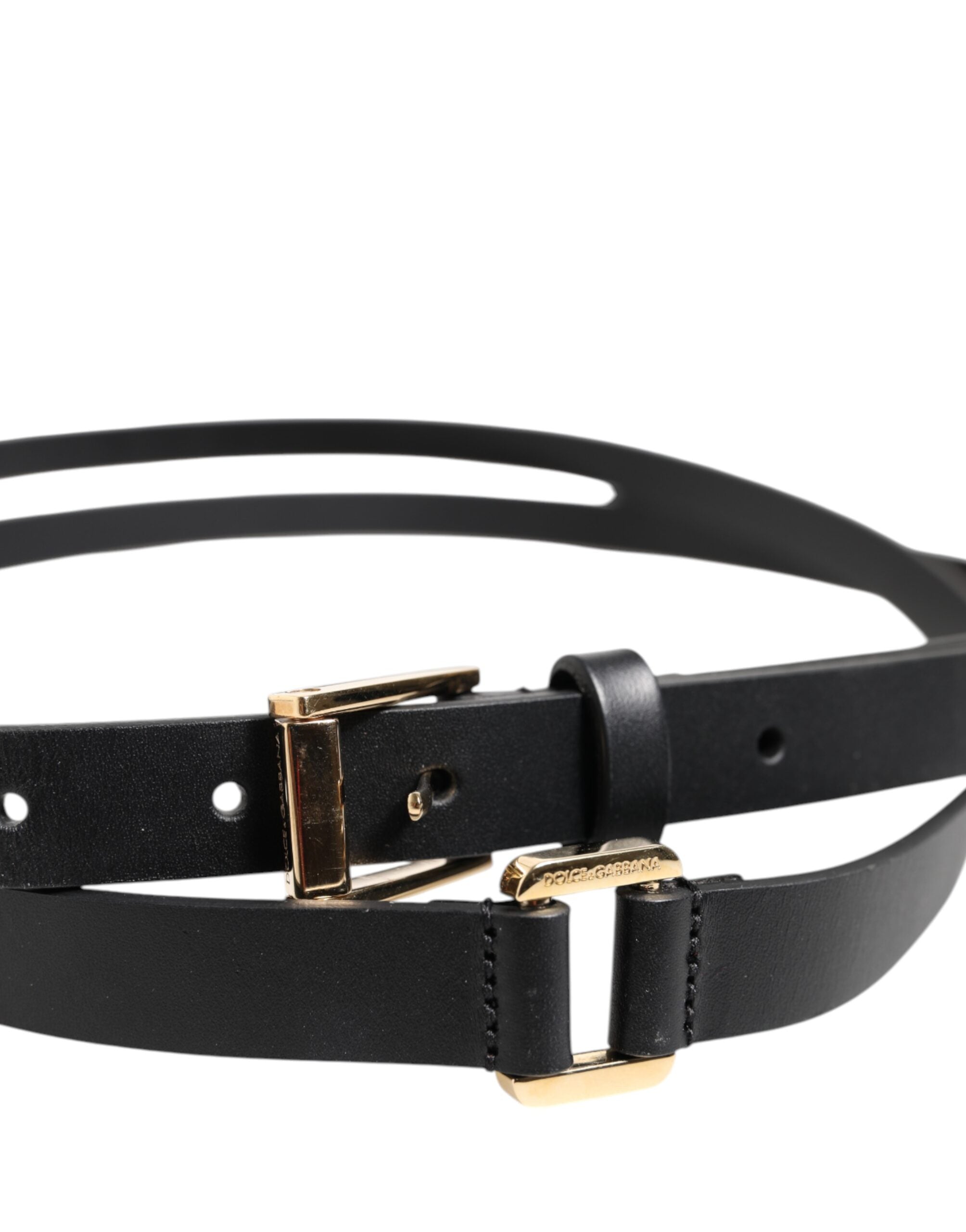 Dolce & Gabbana Black Double Strap Leather Gold Buckle Belt Dolce & Gabbana