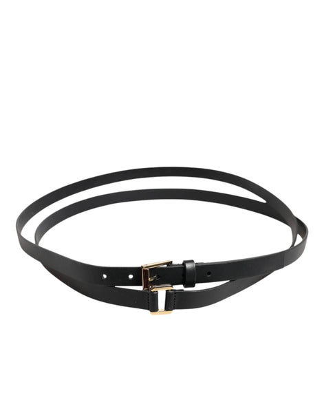 Dolce & Gabbana Black Double Strap Leather Gold Buckle Belt Dolce & Gabbana