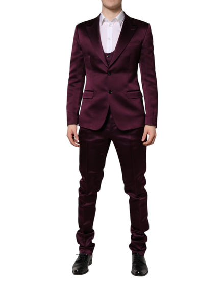 Dolce & Gabbana Dark Purple Silk 3Piece Single Breasted Suit Dolce & Gabbana