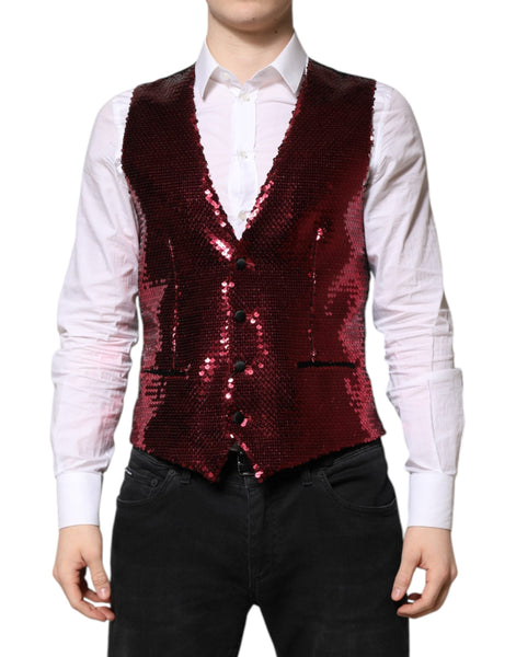Dolce & Gabbana Red Sequined Dress Formal Men Waistcoat Vest Dolce & Gabbana