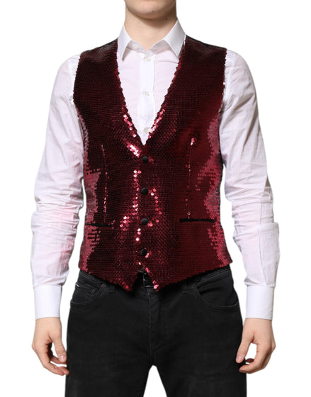 Dolce & Gabbana Red Sequined Dress Formal Men Waistcoat Vest Dolce & Gabbana