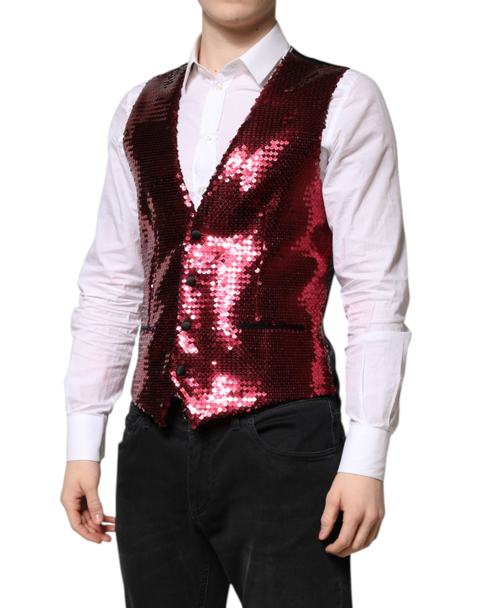 Dolce & Gabbana Red Sequined Dress Formal Men Waistcoat Vest Dolce & Gabbana