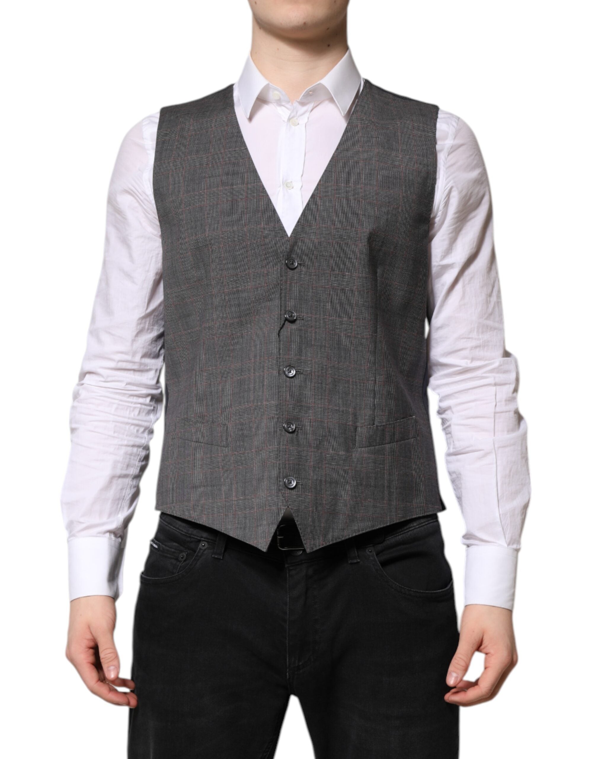 Dolce & Gabbana Gray Plaid Wool Formal Dress Waistcoat Vest Dolce & Gabbana