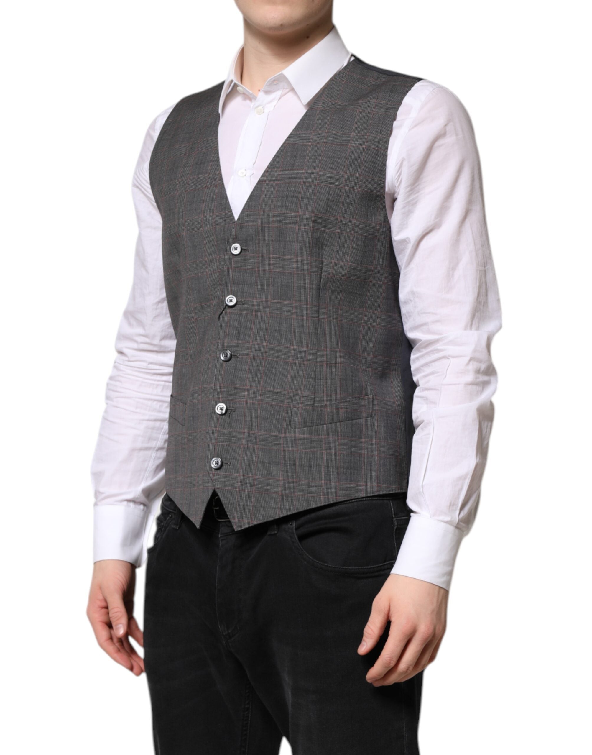 Dolce & Gabbana Gray Plaid Wool Formal Dress Waistcoat Vest Dolce & Gabbana