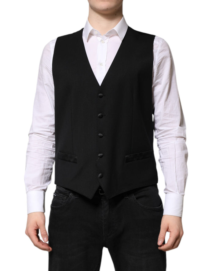 Dolce & Gabbana Black Wool Dress Formal Men Waistcoat Vest Dolce & Gabbana