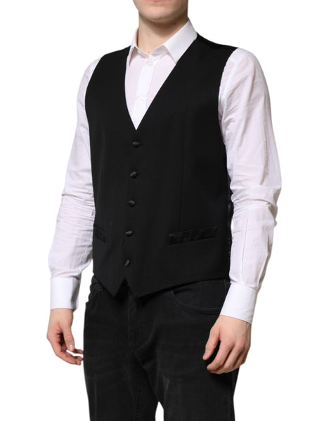 Dolce & Gabbana Black Wool Dress Formal Men Waistcoat Vest Dolce & Gabbana