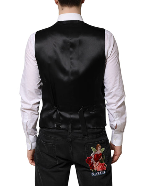 Dolce & Gabbana Black Wool Dress Formal Men Waistcoat Vest Dolce & Gabbana